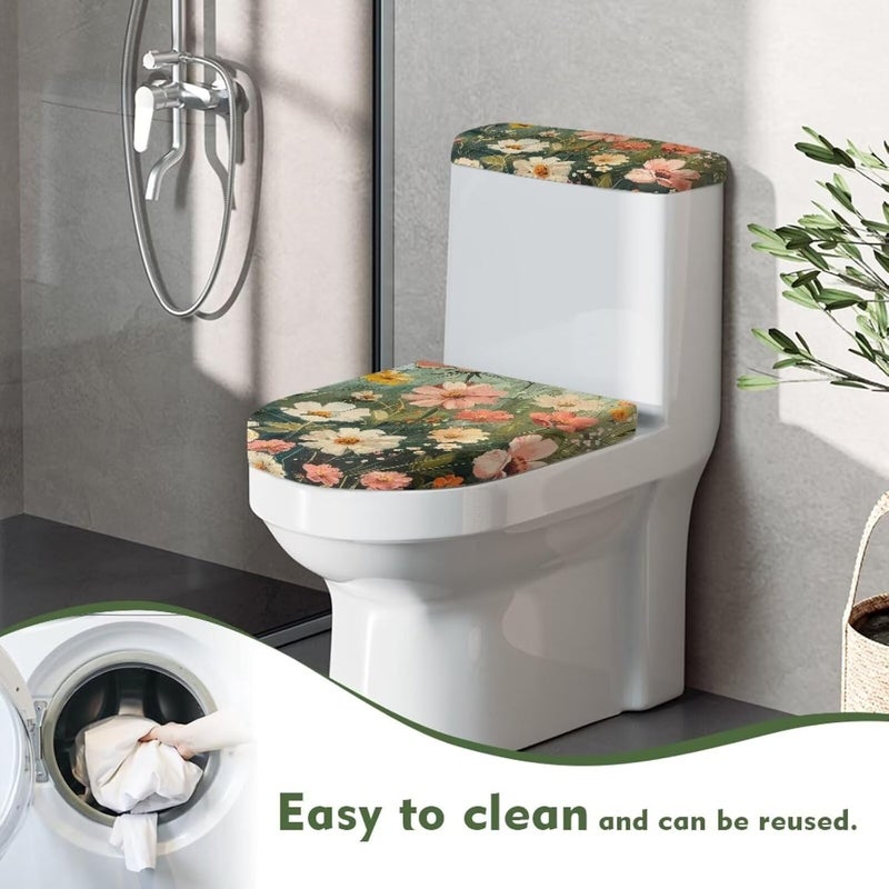 Flashideas Floral Print Bathroom Toilet Lid Covers and Tank Cover Set Super Soft Toilet Tank Cover Seat Covers Toilet Lid Cover Set for Bathroom Decor Easy to Clean - Image 4